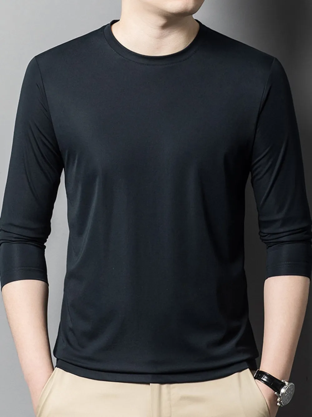 Men's Plus Size Round Neck Long Sleeve T-Shirt, image 6