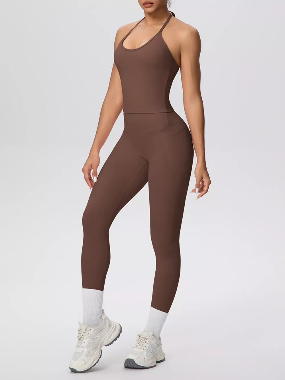 Halter Neck Cami and High-Waisted Leggings Active Set, image 14