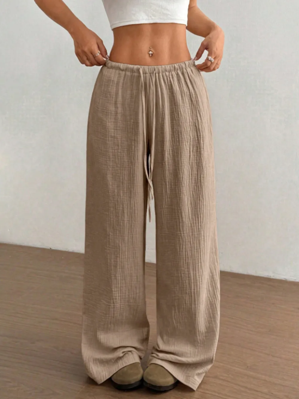 Wide Leg Drawstring Casual Pants, image 13