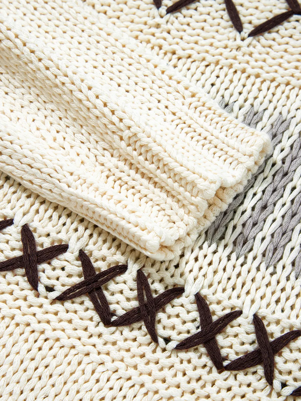 Contrast Stitch Detail V Neck Drop Shoulder Sweater, image 5