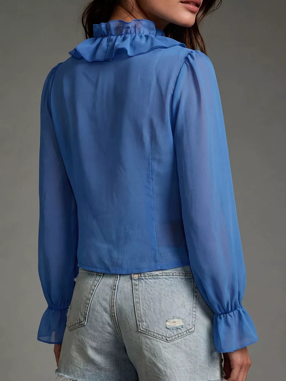 V-Neck Ruffled Chiffon Blouse, image 3