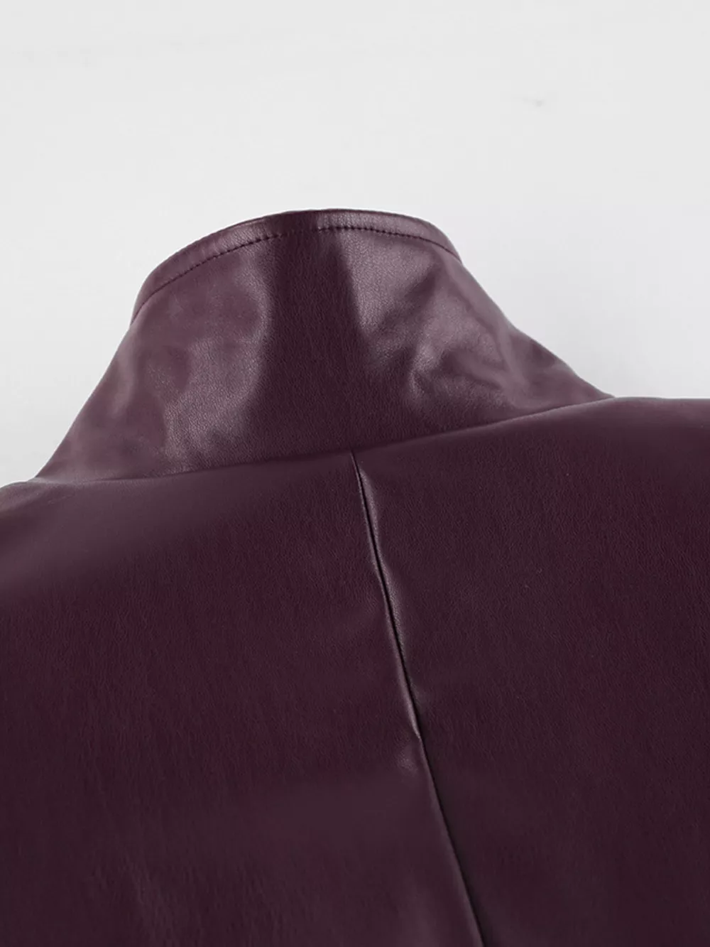 Stand Collar Belted Faux Leather Jacket, image 21