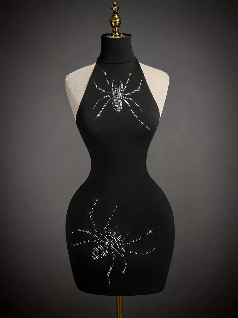 Rhinestone Spider Halter Neck Bodycon Dress