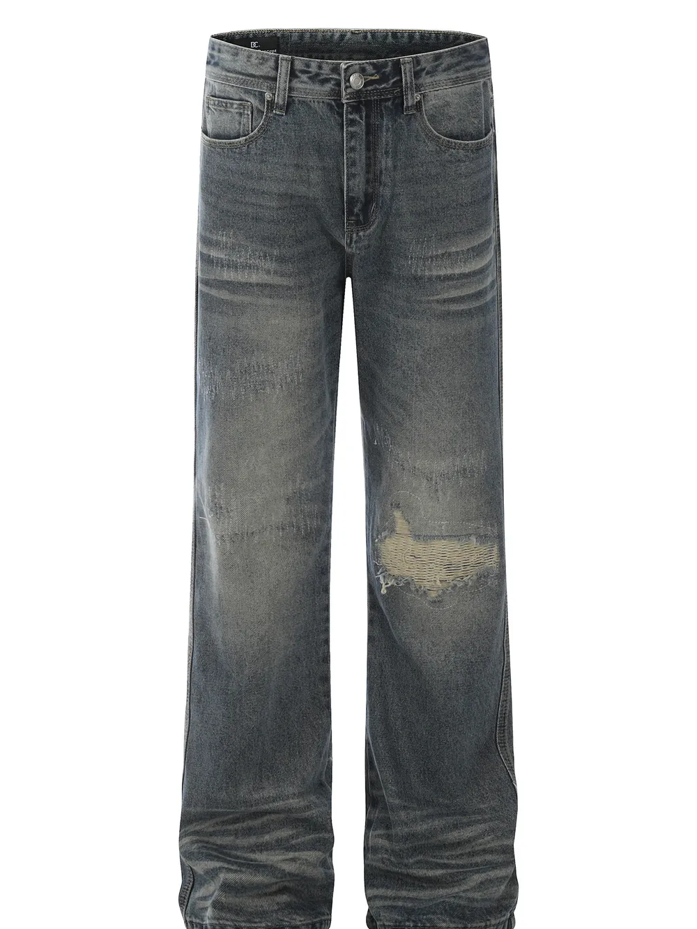 Men's Cat's whisker Washed Distressed Straight Jeans