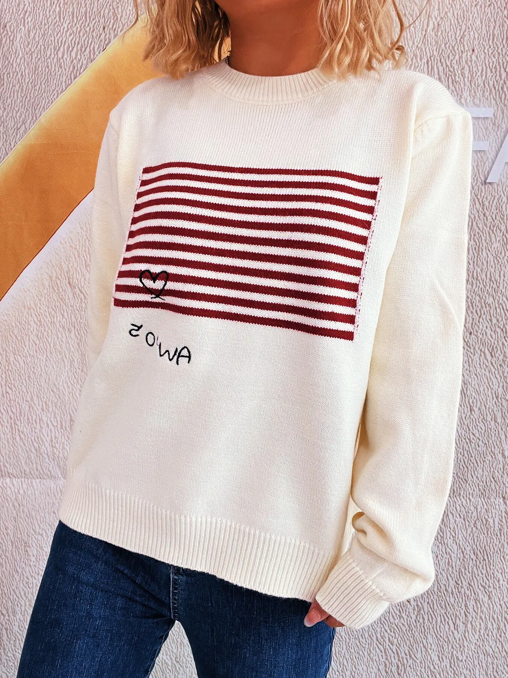Striped Round Neck Long Sleeve Sweater, image 8