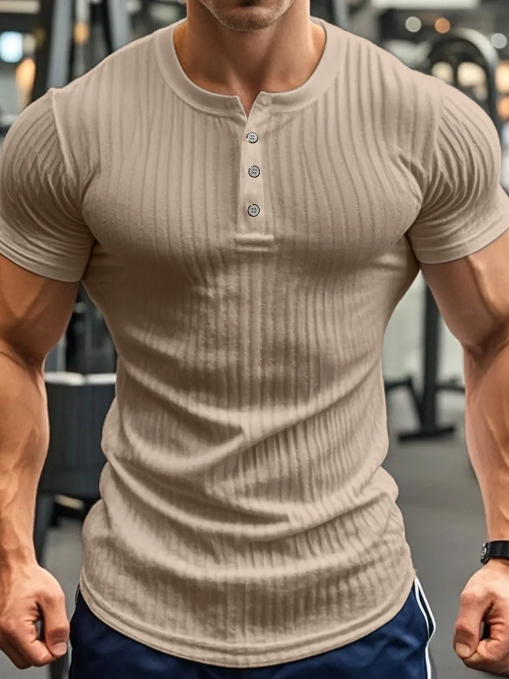 Men's Full Size Button Detail Henley Active T-Shirt Plus Size, image 2