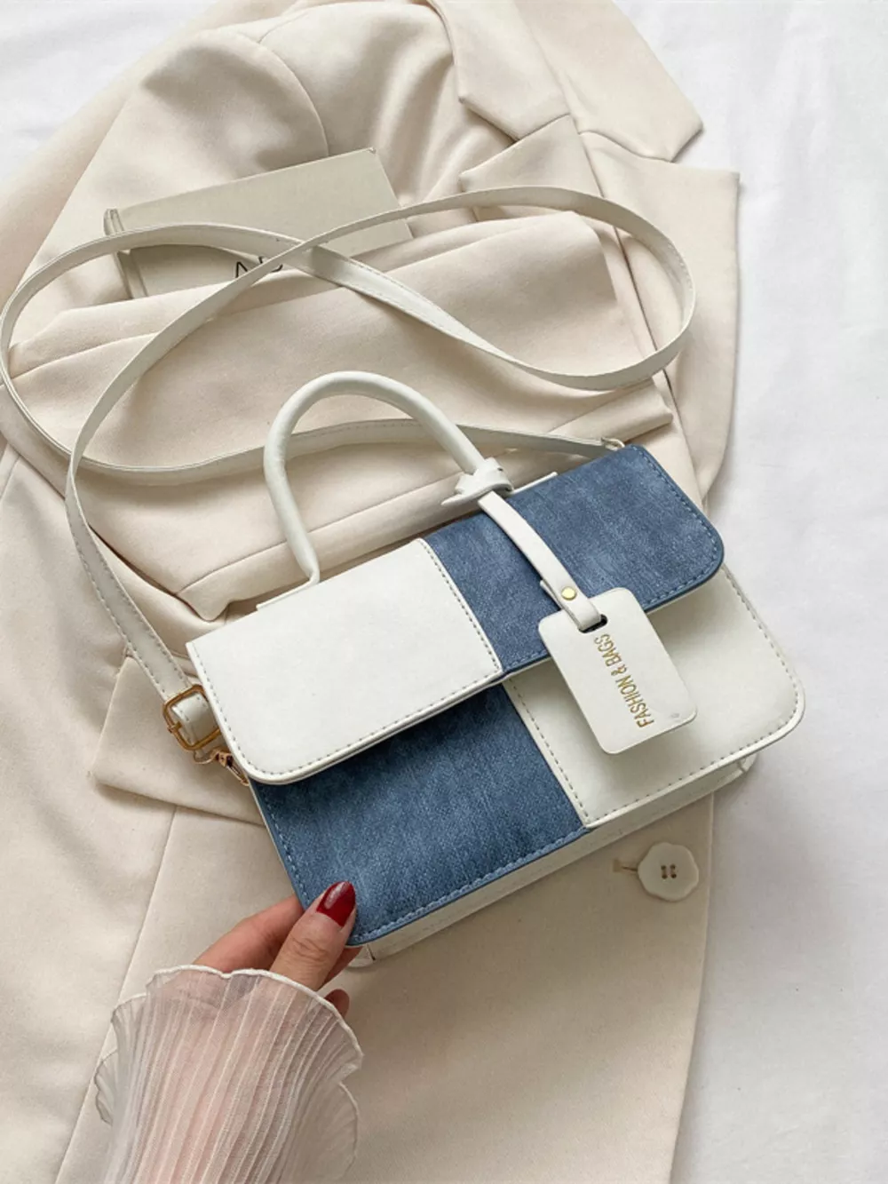 Two-Tone PU Leather Crossbody Bag, image 7