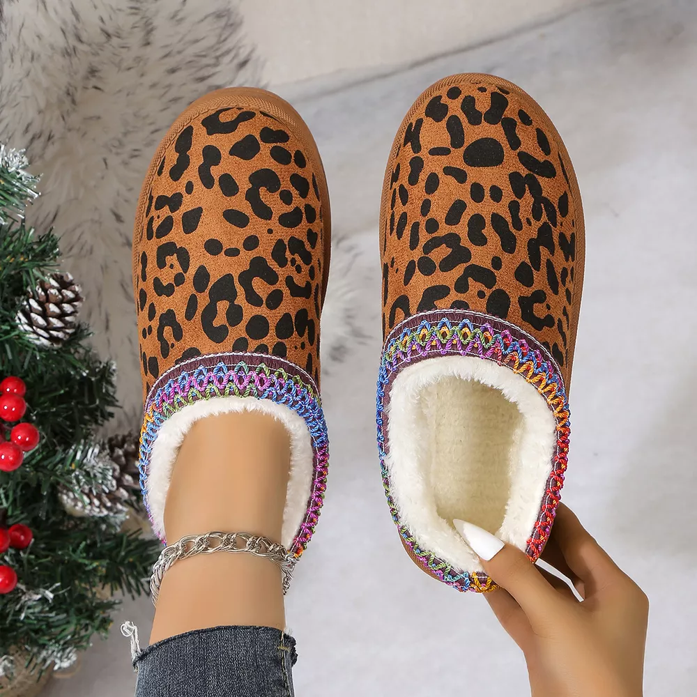 Leopard Print Plush Lined Warm Slip-Ons, image 10