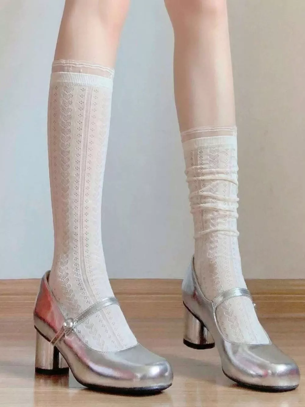Lace Patterned Mid-Calf Socks, image 5