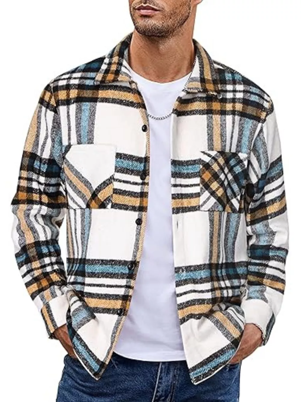 Men's Full Size Casual Plaid Button Up Shirt Plus Size, image 12