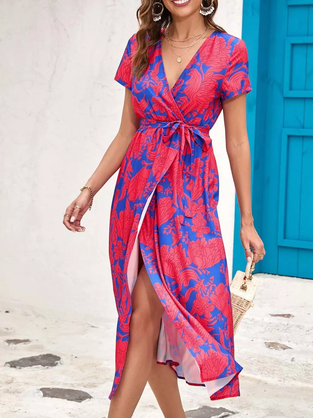 Surplice Short Sleeve Midi Dress, image 2