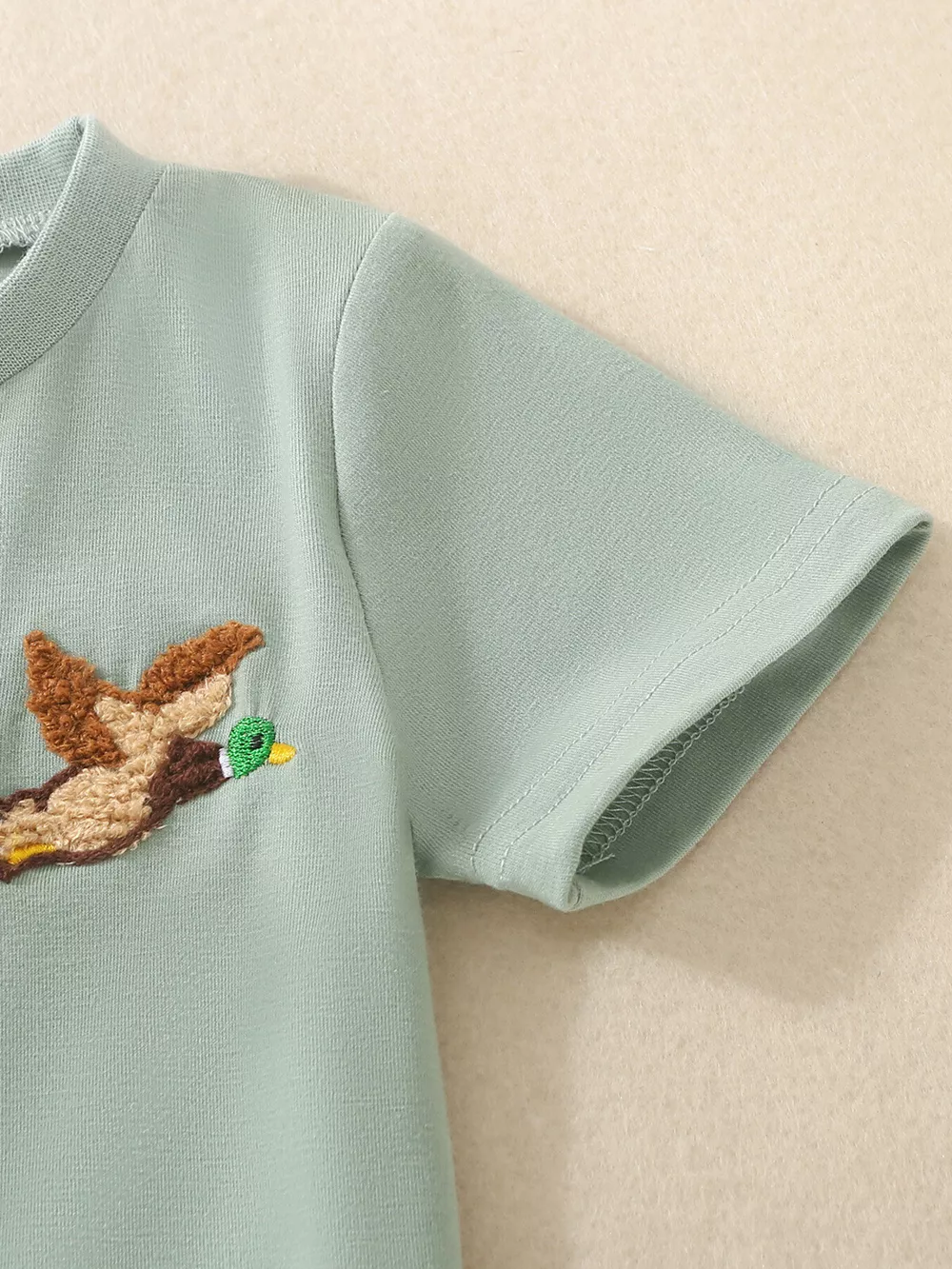 Children's Duck Embroidered T-shirt and Gingham Shorts Set, image 3
