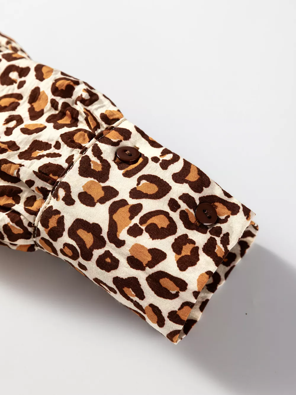 Leopard Print Contrast Frilled Trim Button Down V Neck Shirt, image 5