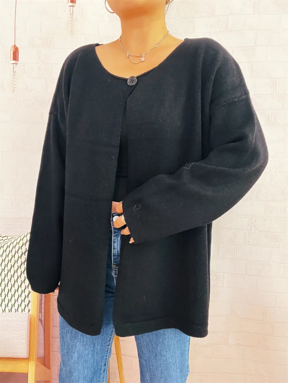 One Button Front Drop Shoulder Cardigan