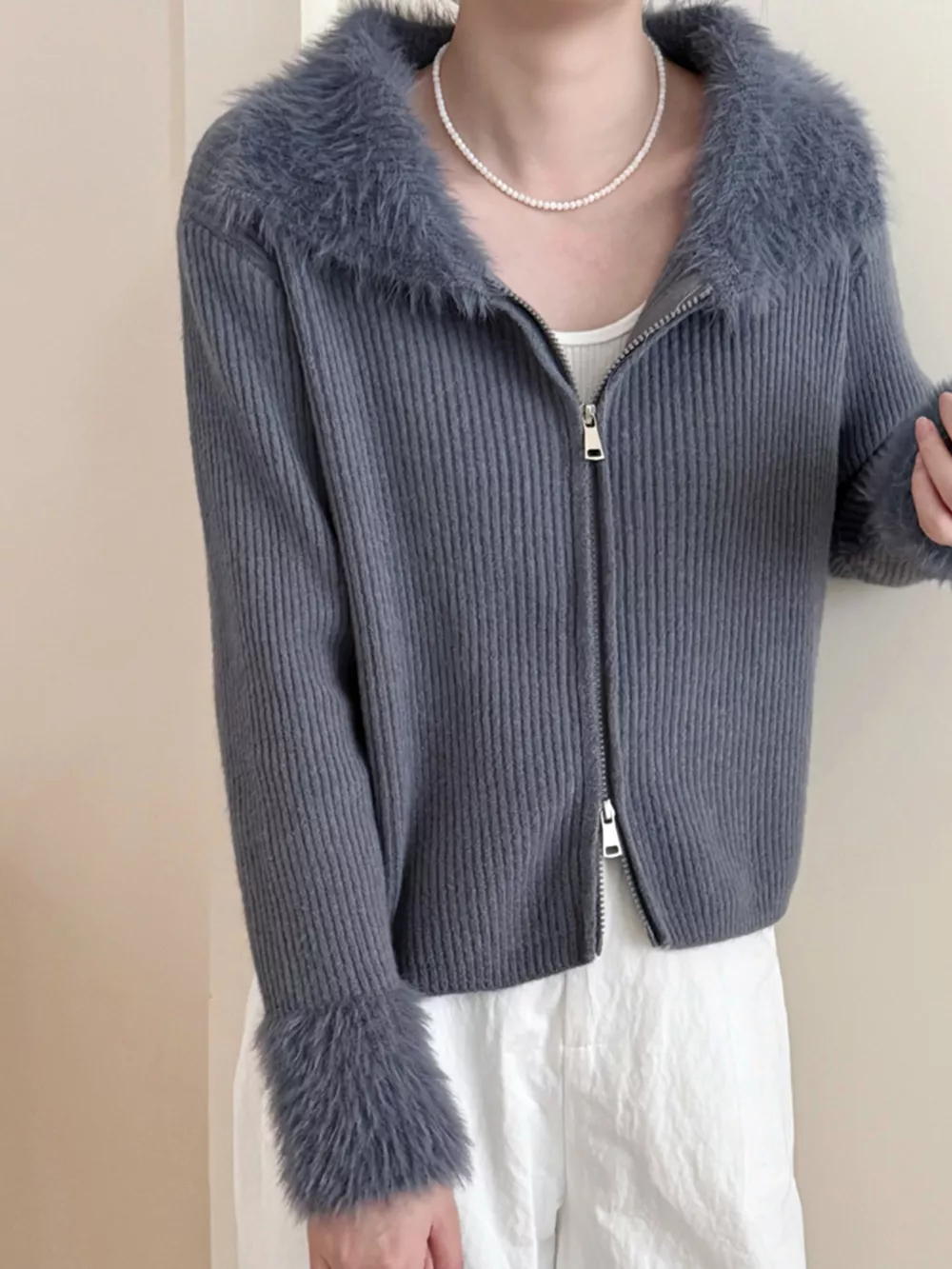 Fluffy Trim Zip-Up Cardigan, image 17