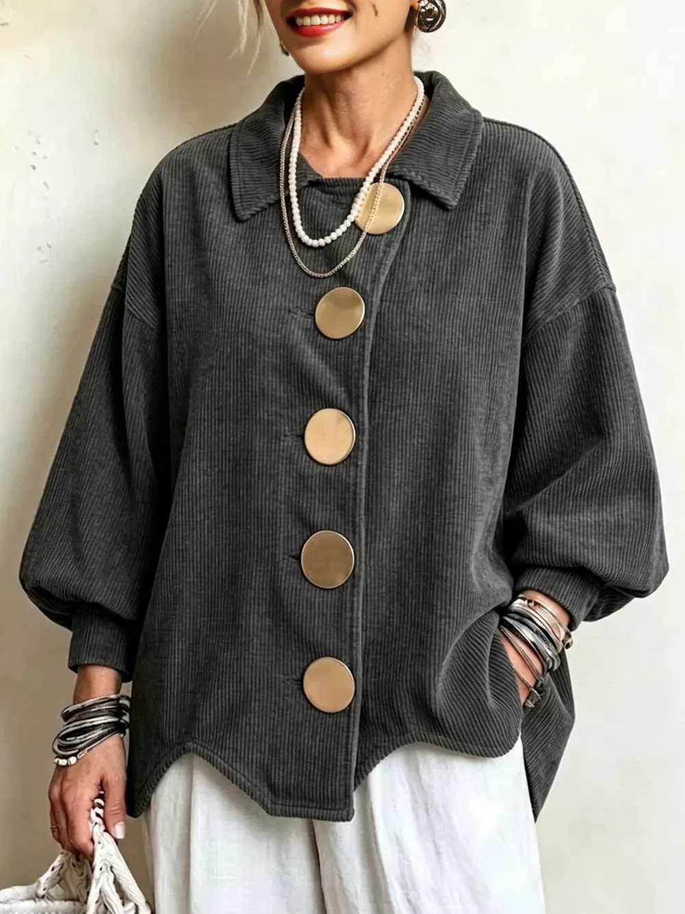 Full Size Corduroy Button-Down Jacket Plus Size, image 3