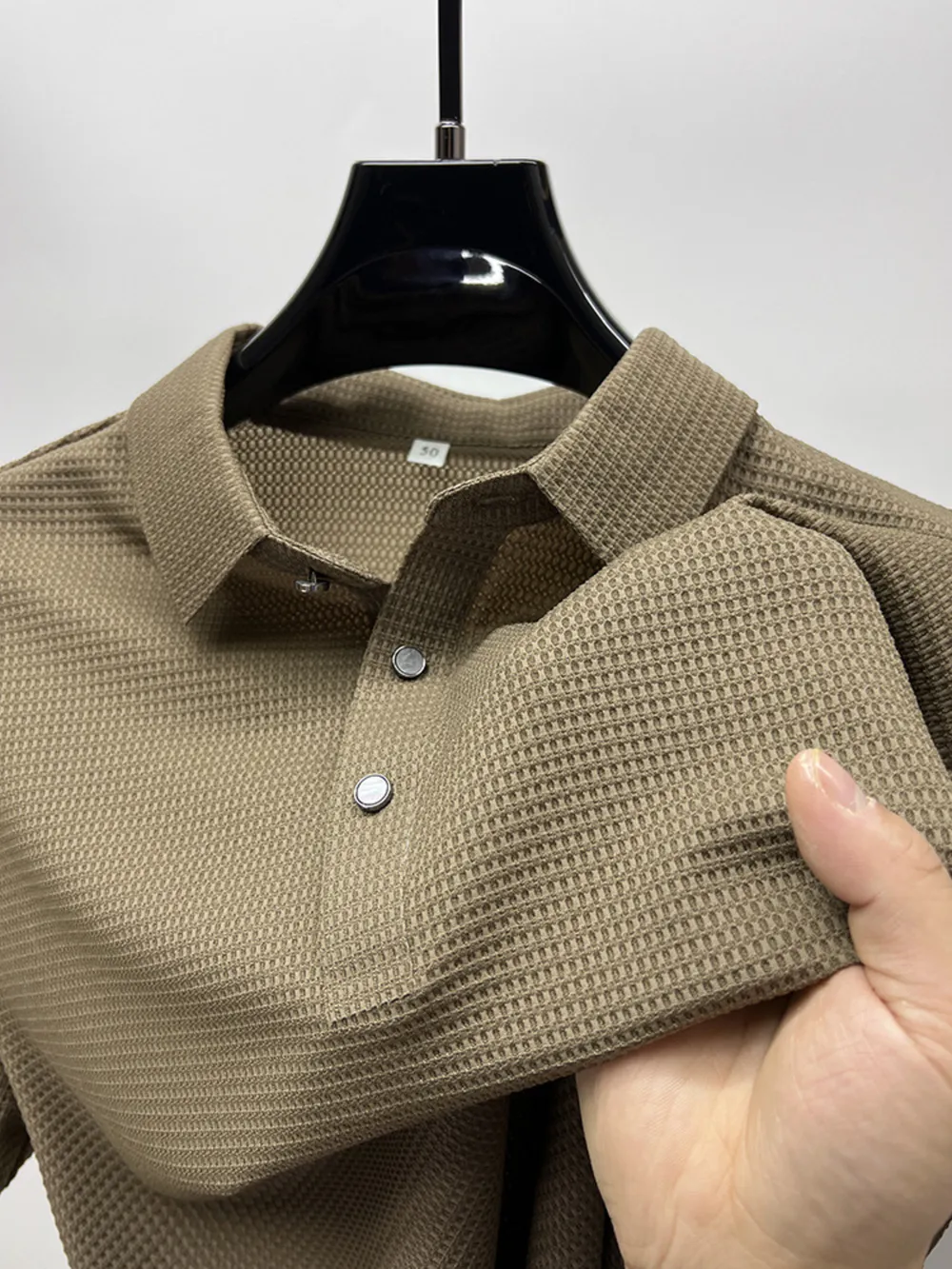 Men's Plus Size Waffle Knit Short Sleeve Polo, image 3