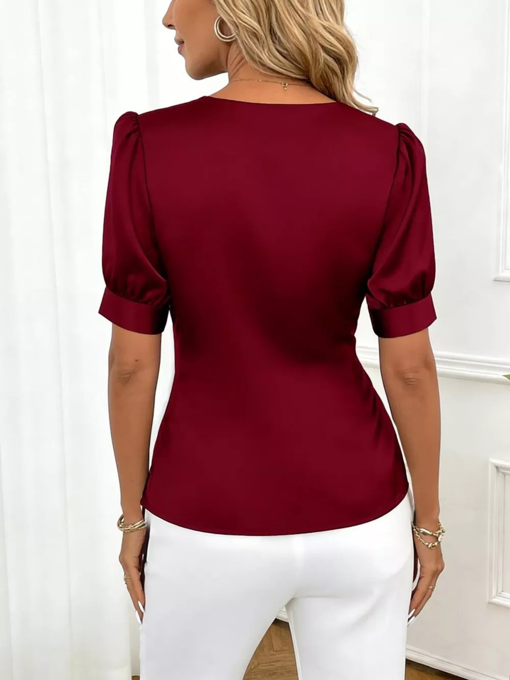 Satin V-Neck Wrap Blouse, image 5