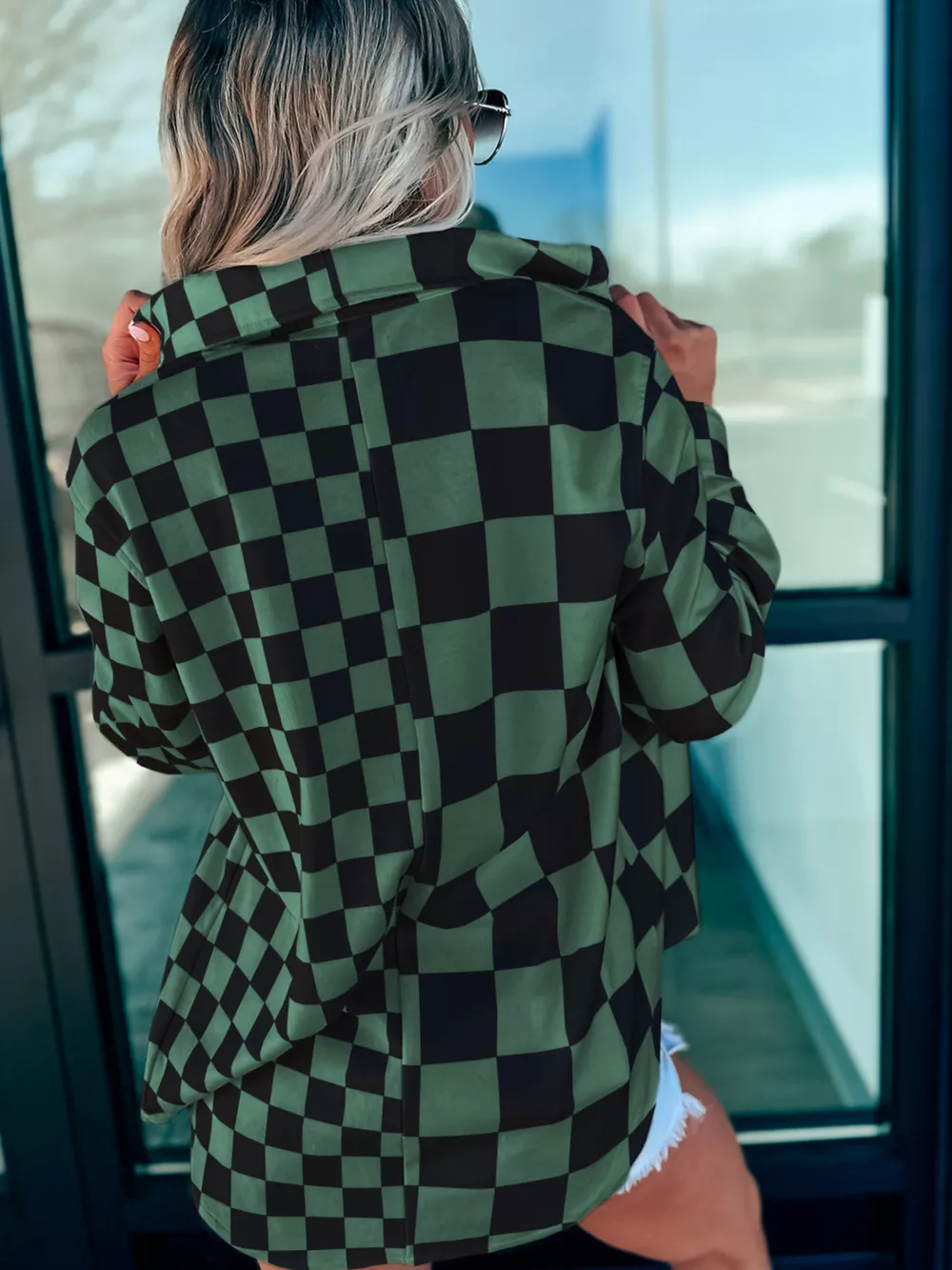 Checkered Pattern Button Up Oversized Jacket, image 3