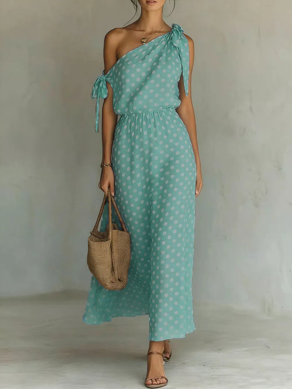 Full Size Polka Dot One-Shoulder Maxi Dress Plus Size, image 6