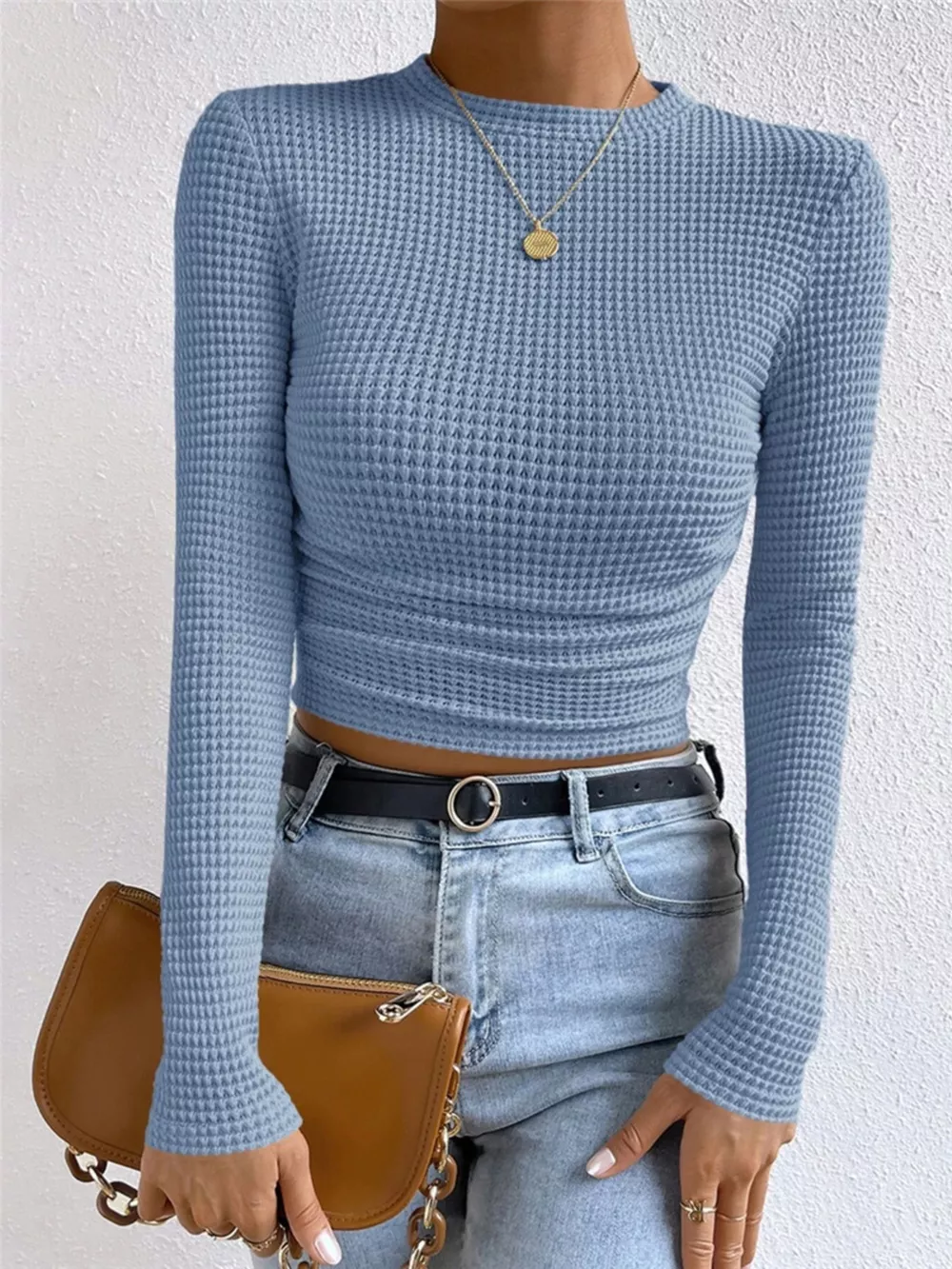 Waffle Knit Long Sleeve T-Shirt, image 7