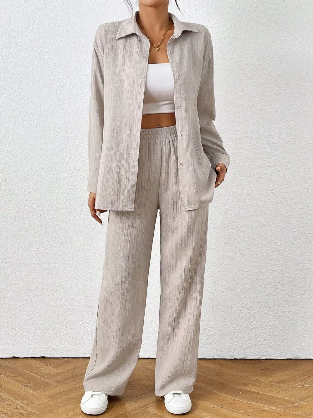 Button Up Long Sleeve Shirt and Pants Set, image 2
