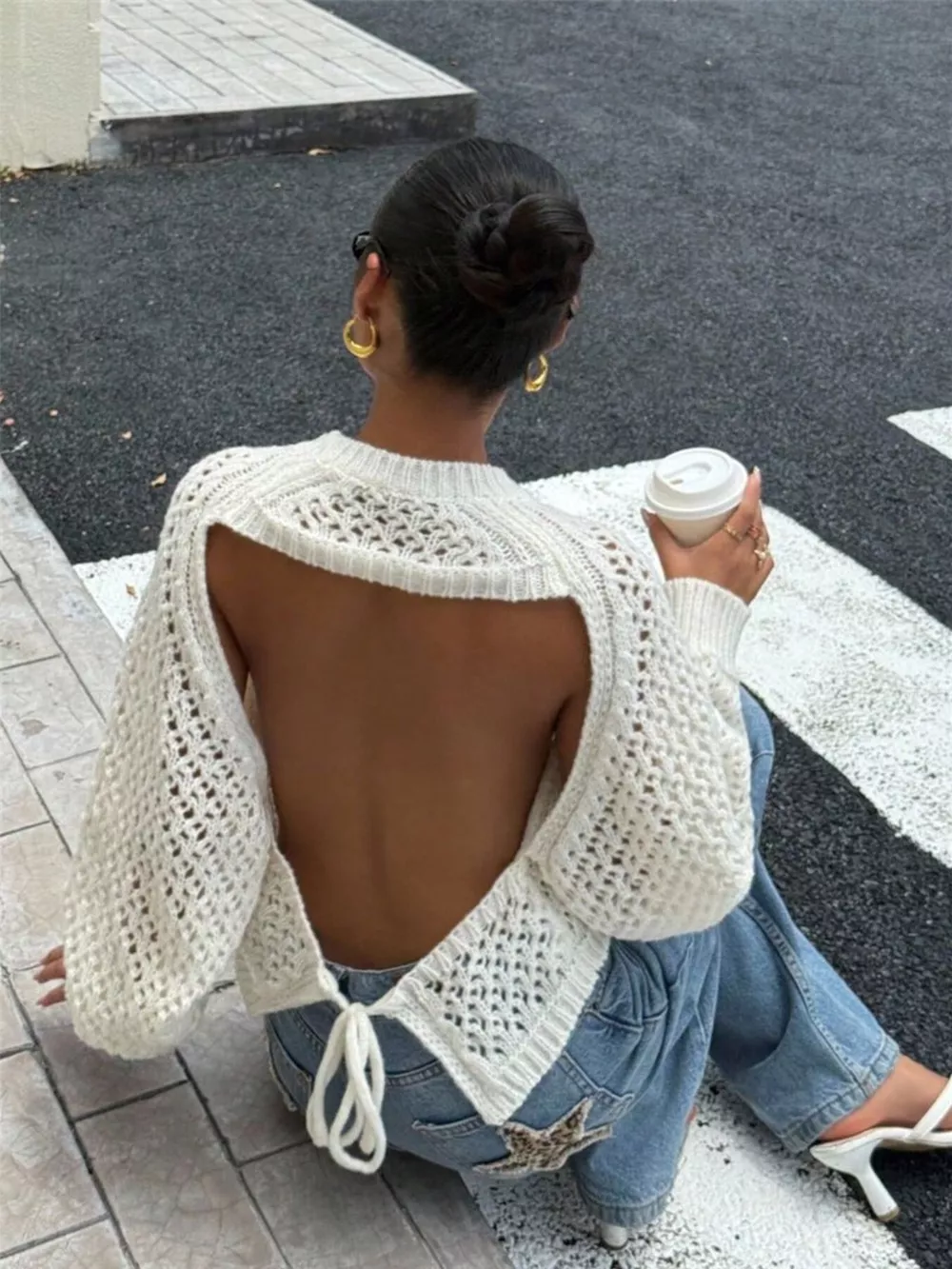 Crochet Knit Raglan Sleeve Sweater, image 4