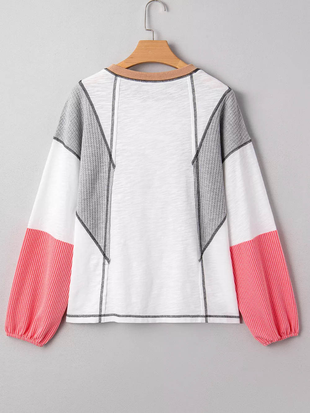 Color Block Textured Knit Patchwork Casual Top, image 4