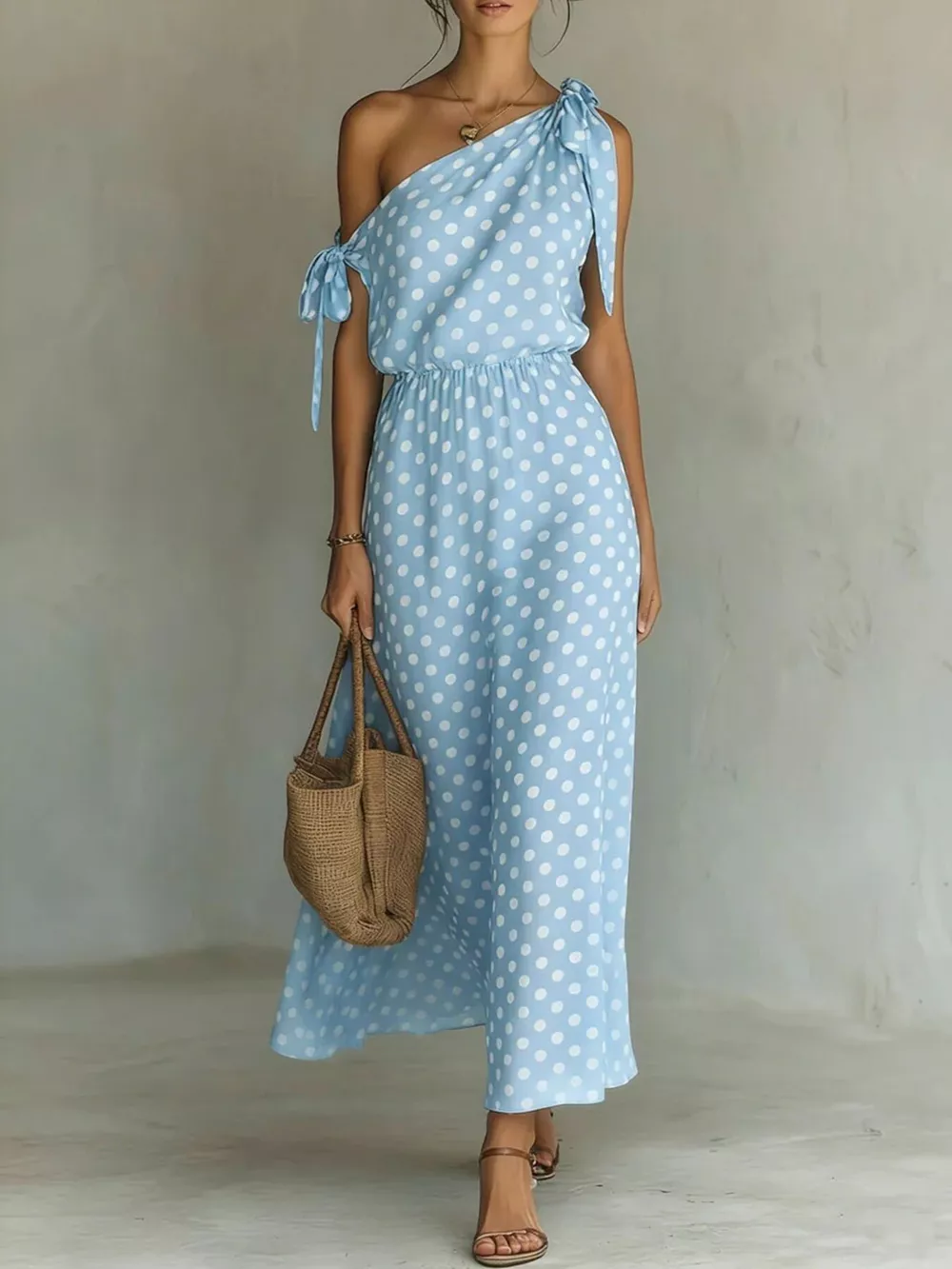 Full Size Polka Dot One-Shoulder Maxi Dress Plus Size, image 3