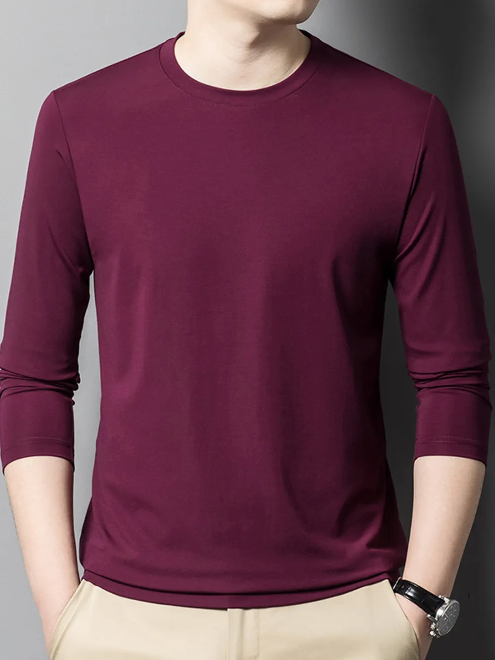 Men's Plus Size Round Neck Long Sleeve T-Shirt, image 7
