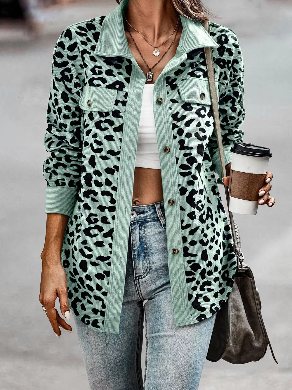 Full Size Leopard Print Button-Down Jacket Plus Size, image 22