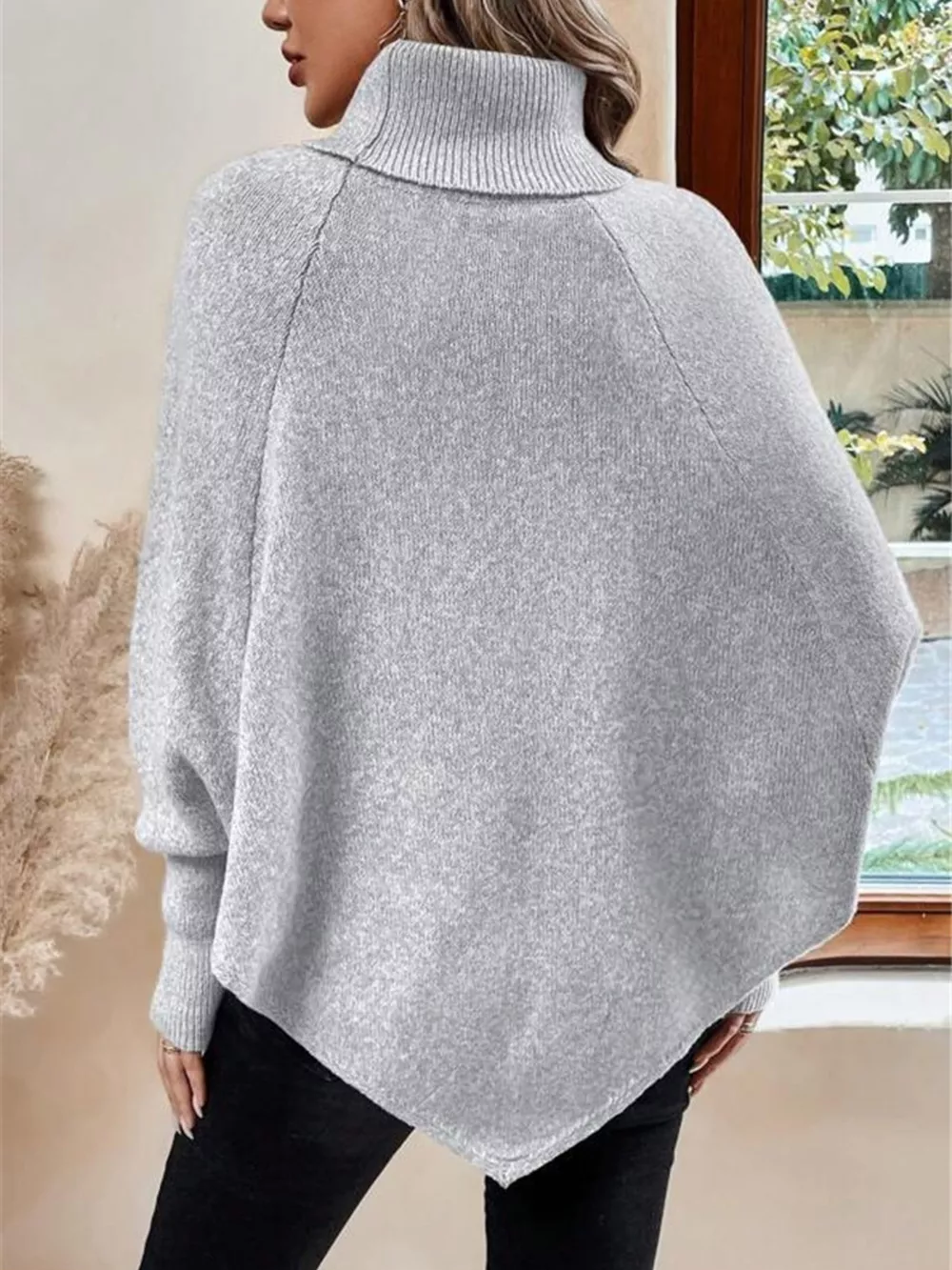 Cable Knit Turtleneck Cape Sweater, image 11