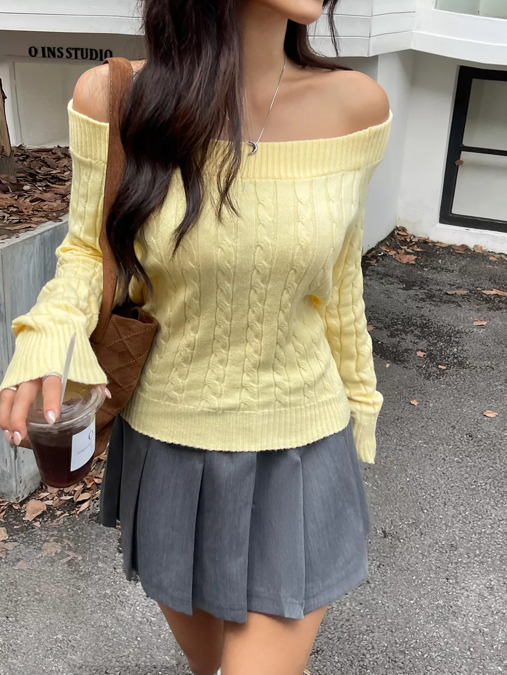 Off-Shoulder Cable Knit Sweater, image 7