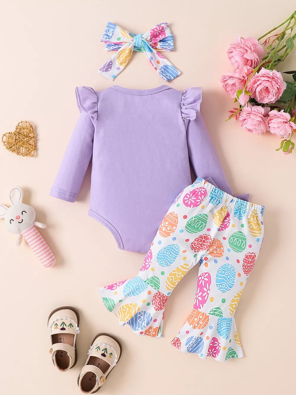 Children's Letter Ruffled Trim Bodysuit and Pants Set with Headband, image 8