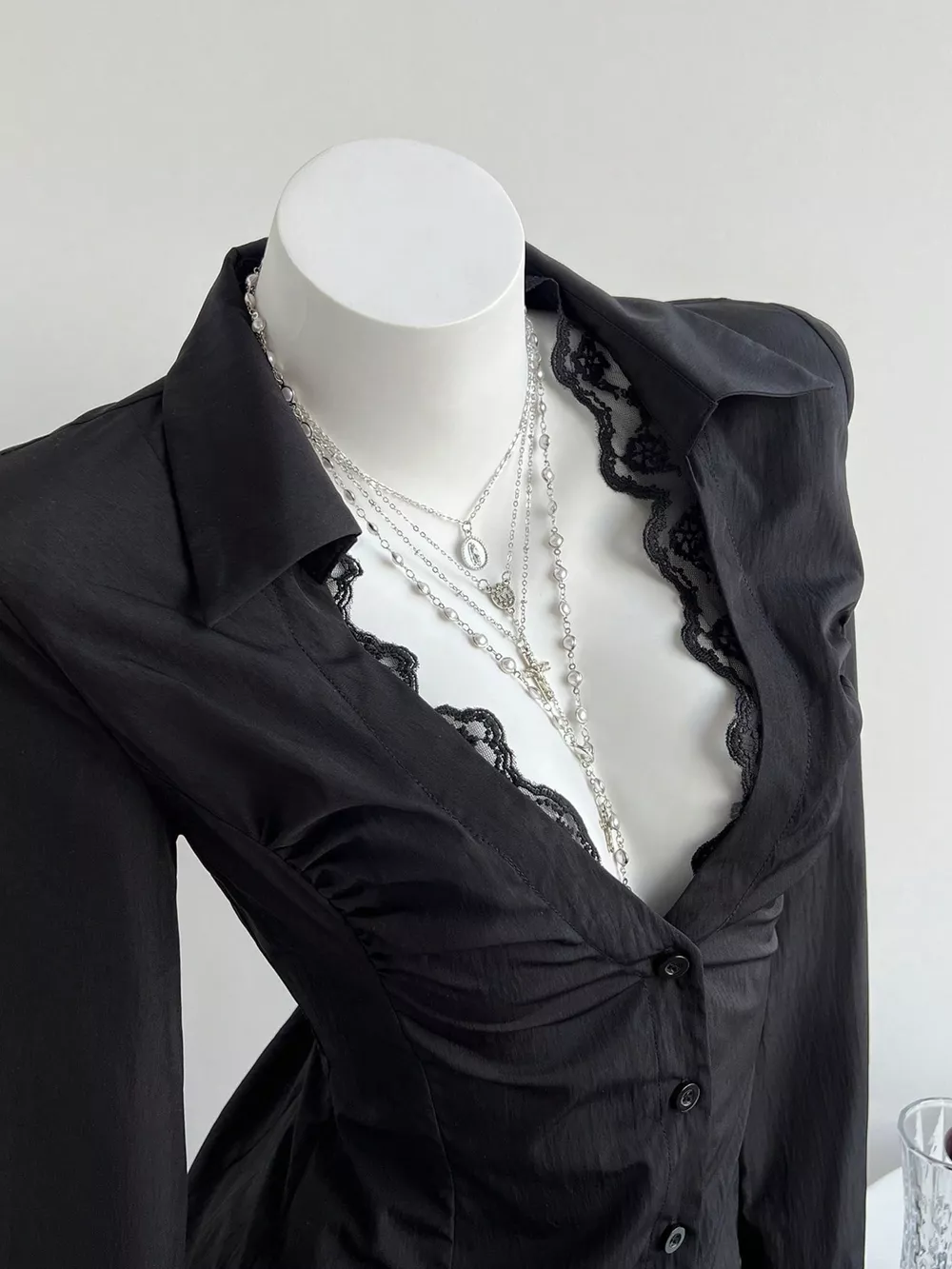 Lace Trim Slim Fit Shirt, image 2