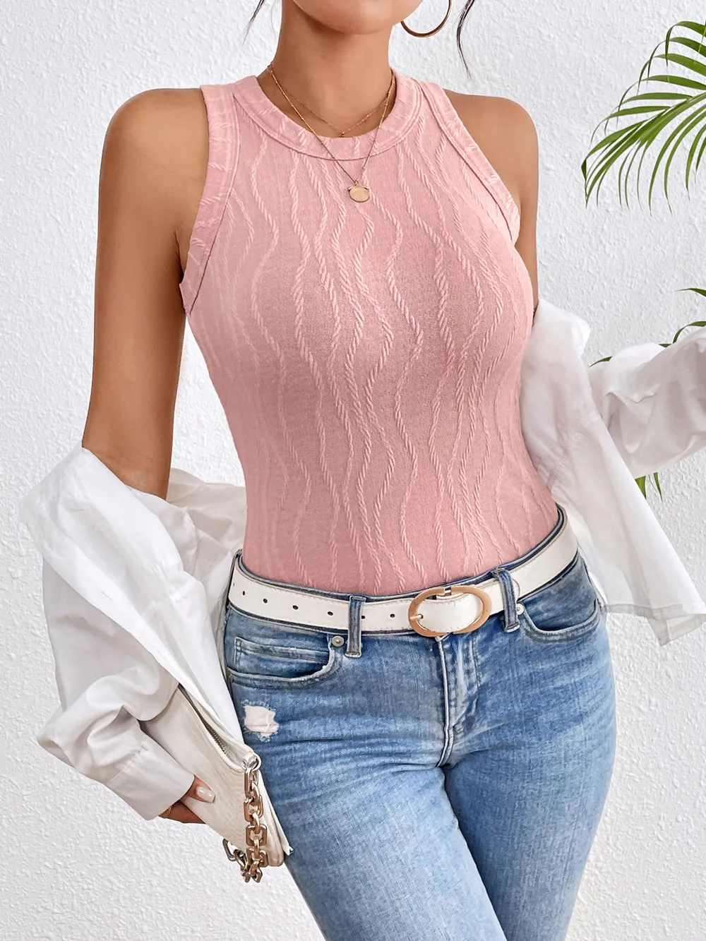 Textured Round Neck Tank Top, image 6
