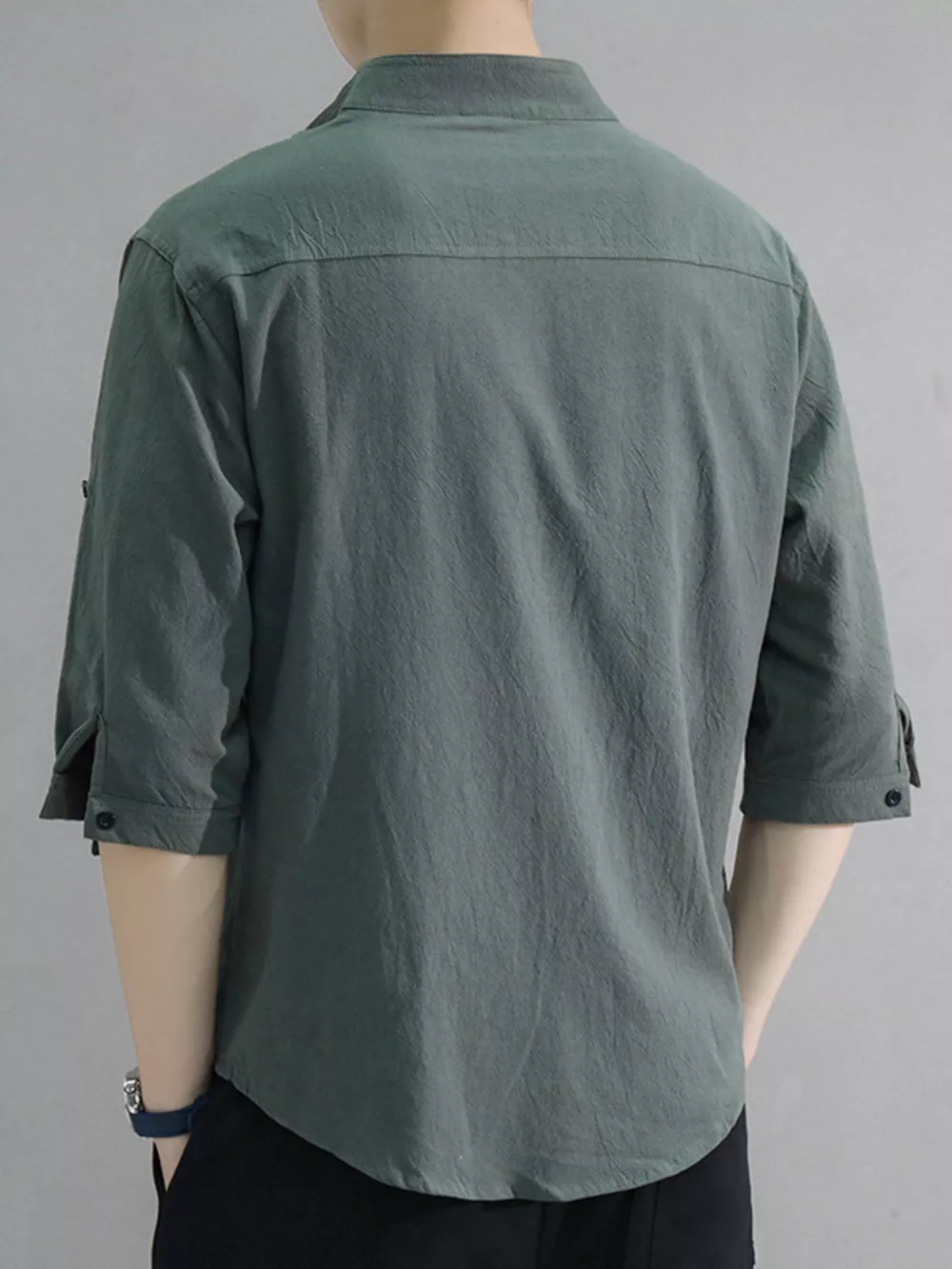 Men's Plus Size Button Up Roll-Up Sleeve Shirt, image 5