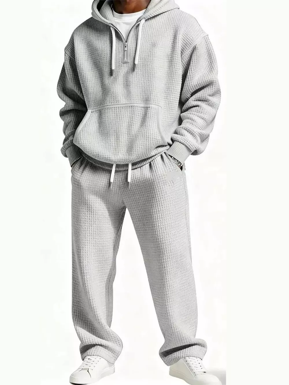 Men's Full Size Casual Waffle Knit Hoodie and Pants Set Plus Size, image 6