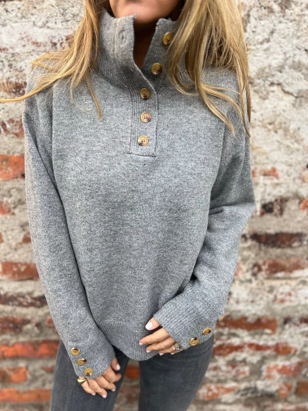 Full Size Button-Detail Turtleneck Sweater Plus Size, image 2