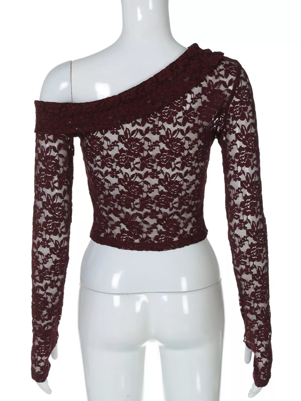 Lace One-Shoulder Long Sleeve Top, image 7