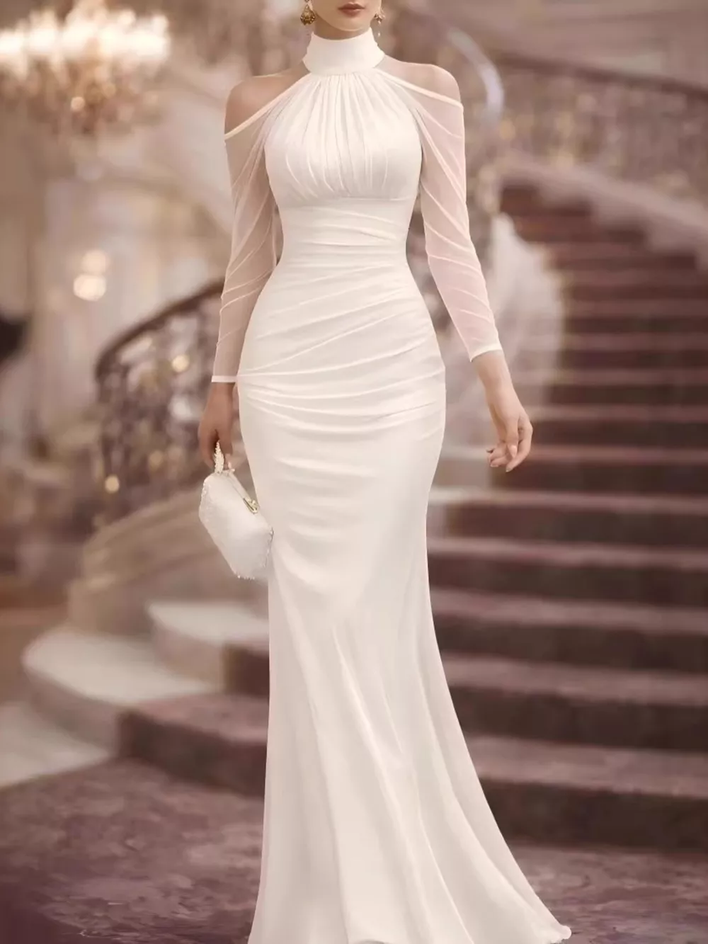 Cold Shoulder Mesh Sleeve Maxi Dress, image 4