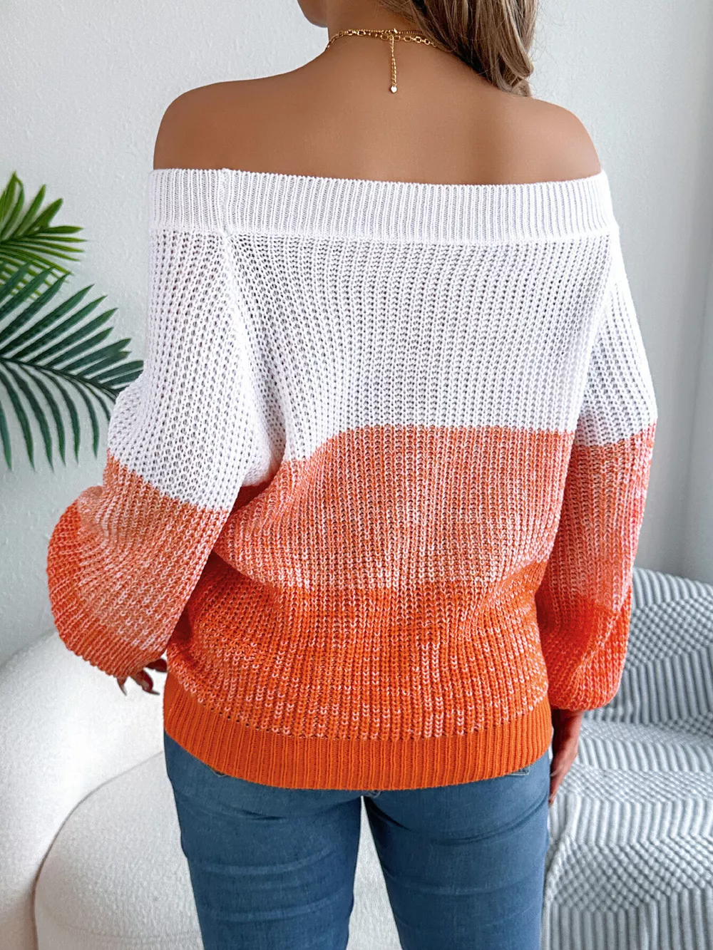 Off-Shoulder Color Block Sweater, image 6