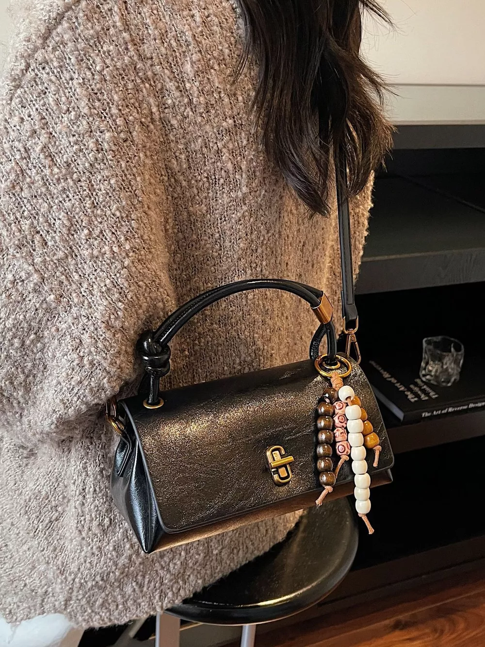Leather Crossbody Bag with Bead Charm, image 7