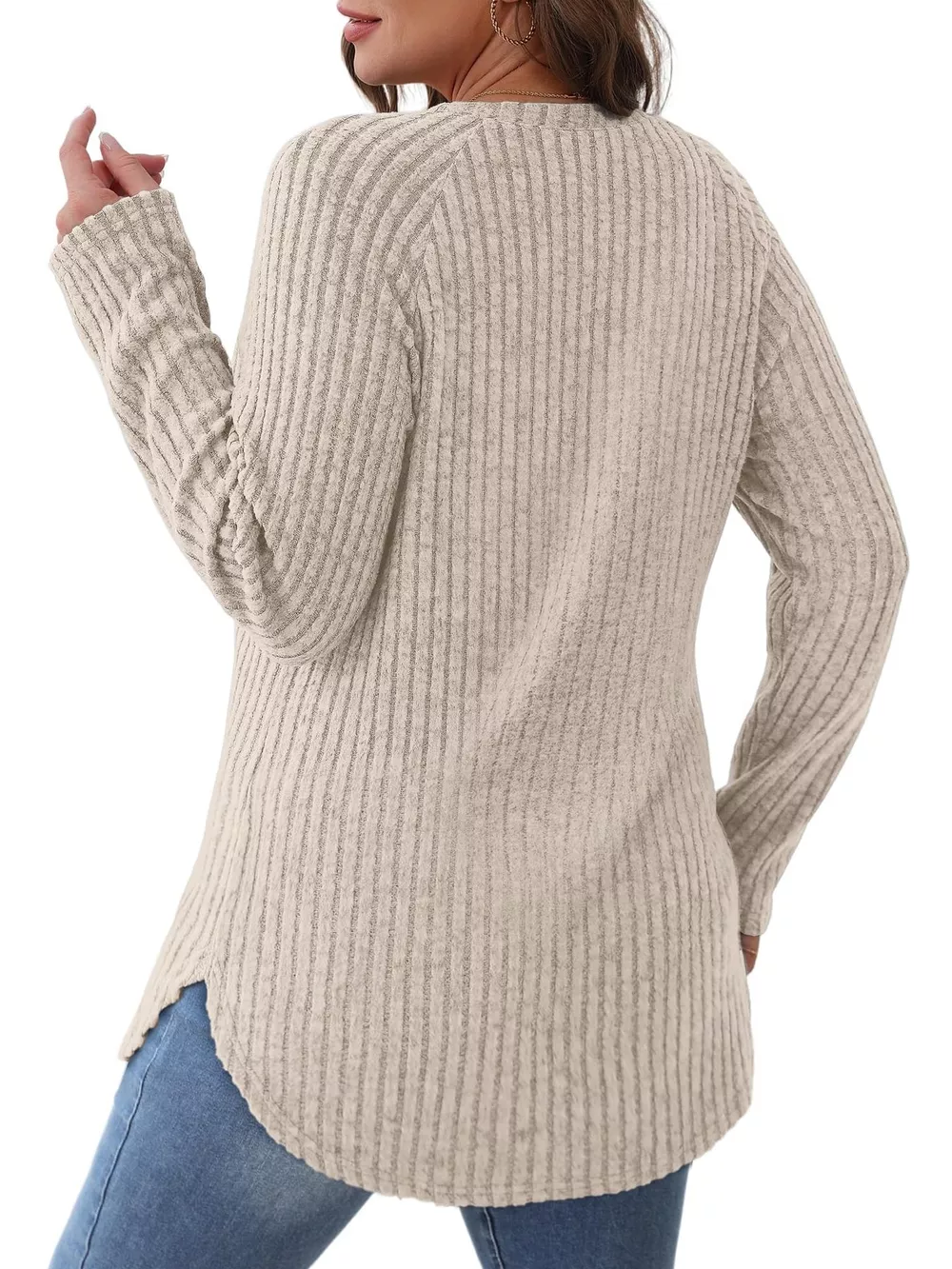 Ribbed Knit Long Sleeve T-Shirt, image 14