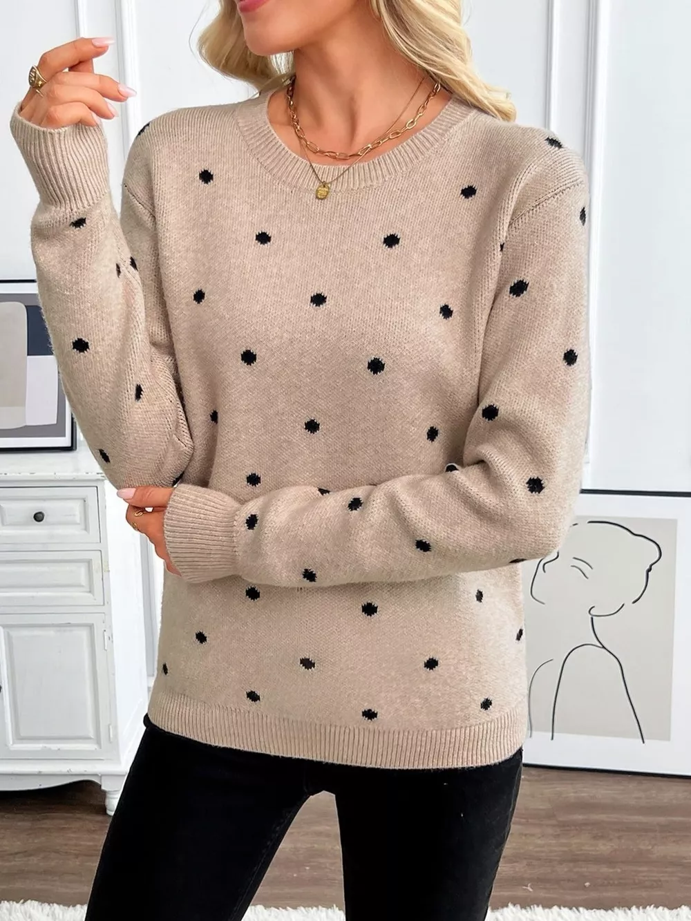 Polka Dot Crew Neck Sweater