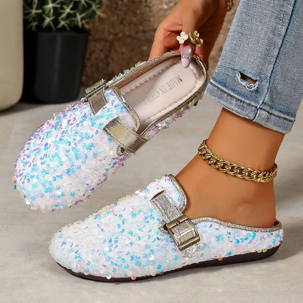Sparkling Sequin Buckle Slip-On Loafers, image 5