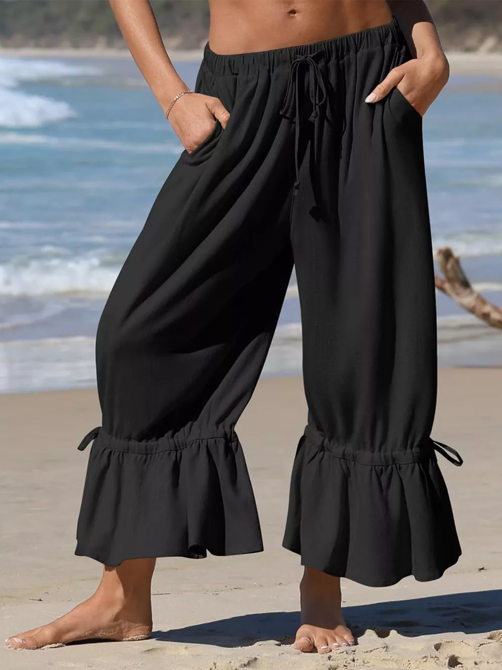 Full Size Wide-Leg Pants with Ruffle Hem Plus Size, image 5