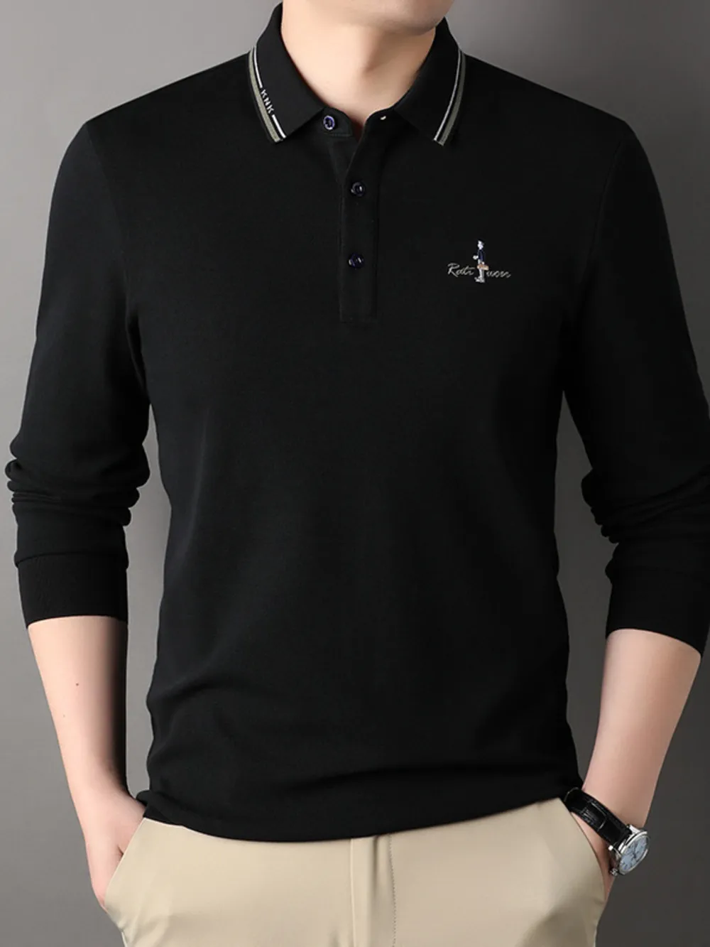 Men's Plus Size Button Detail Long Sleeve Polo