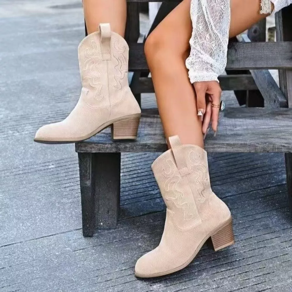 Round Toe Block Heels Boots, image 4