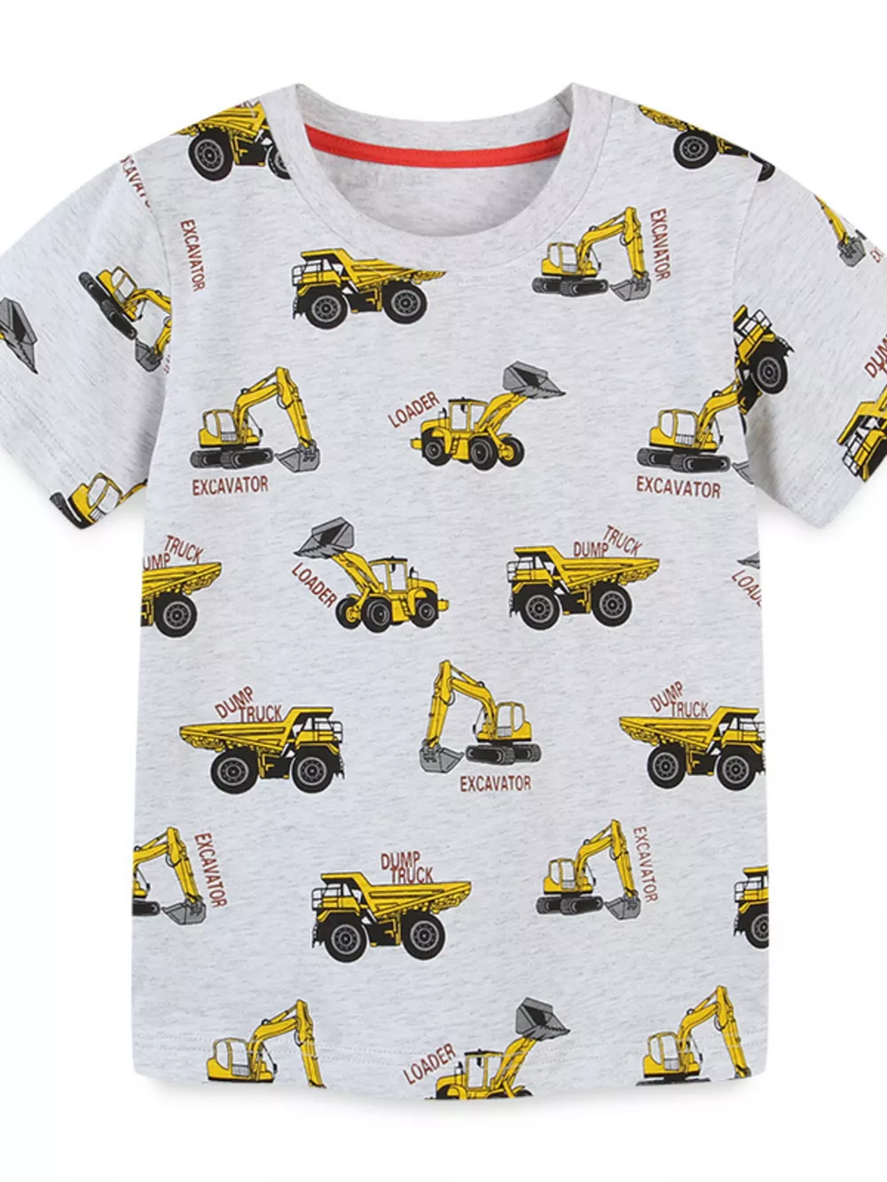Children's Construction Vehicle Print Crew Neck Short Sleeve T-Shirt